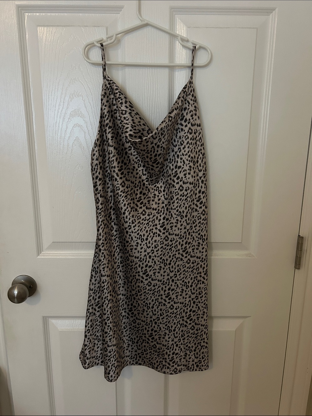 Leopard Print Cowl Slip Dress - Taupe/Black